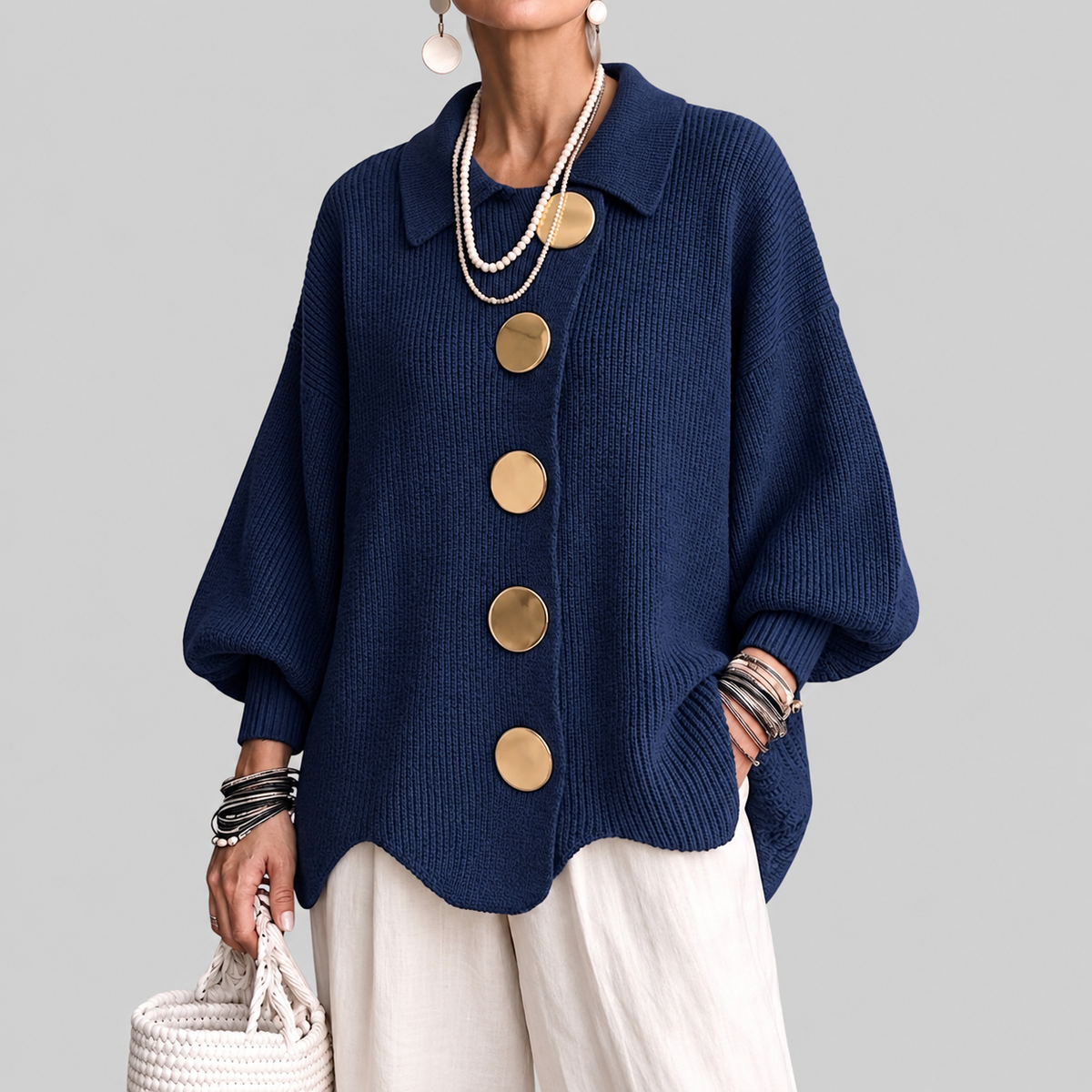 Isadora | Ylipitkä Cardigan, jossa on Suuret Metallipainikkeet