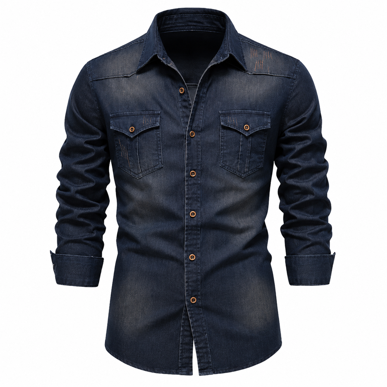 AdaptiveFit Cotton Denim Shirt: Tailored For Men