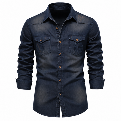 AdaptiveFit Cotton Denim Shirt: Tailored For Men