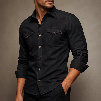 AdaptiveFit Cotton Denim Shirt: Tailored For Men