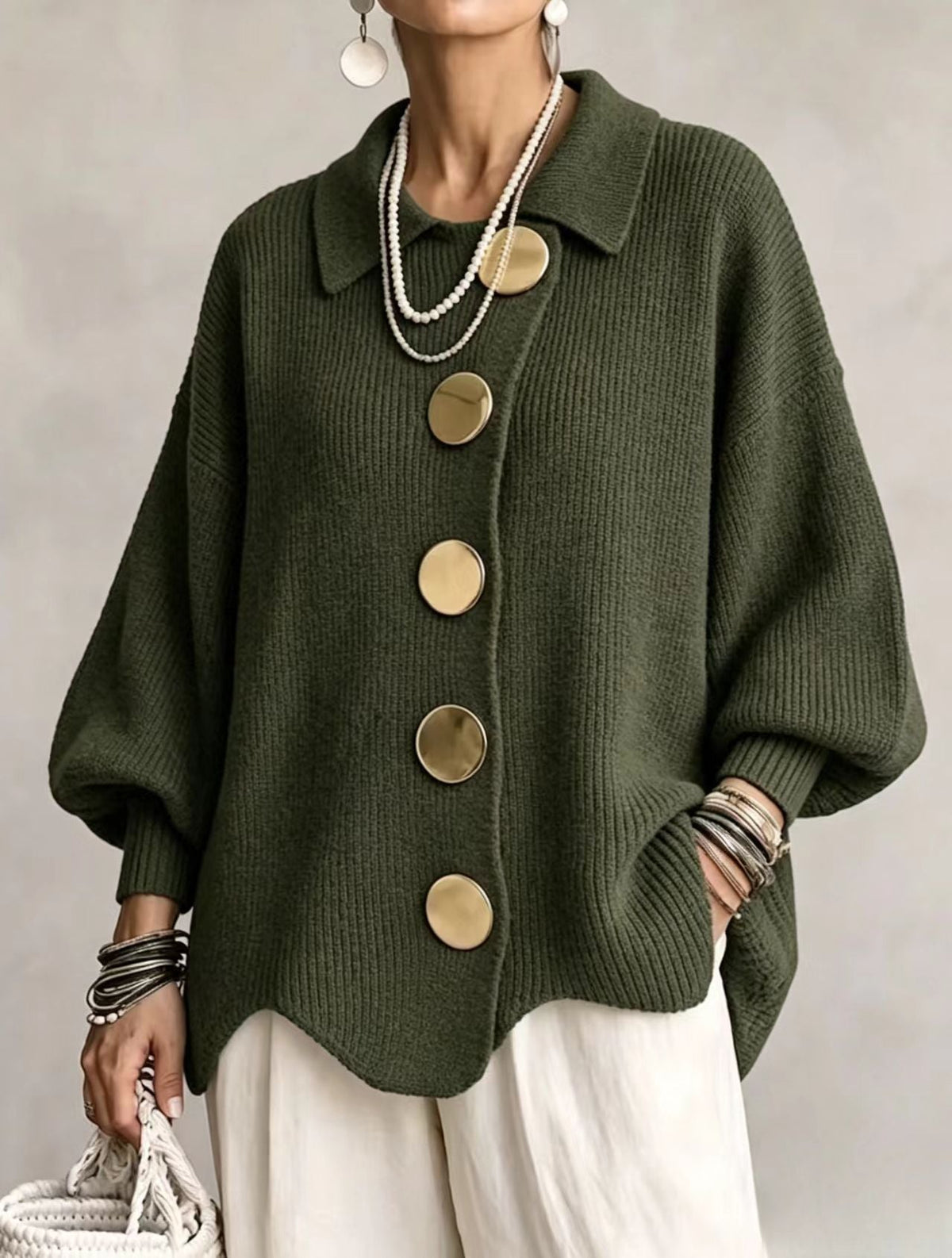 Isadora | Ylipitkä Cardigan, jossa on Suuret Metallipainikkeet