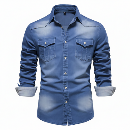 AdaptiveFit Cotton Denim Shirt: Tailored For Men